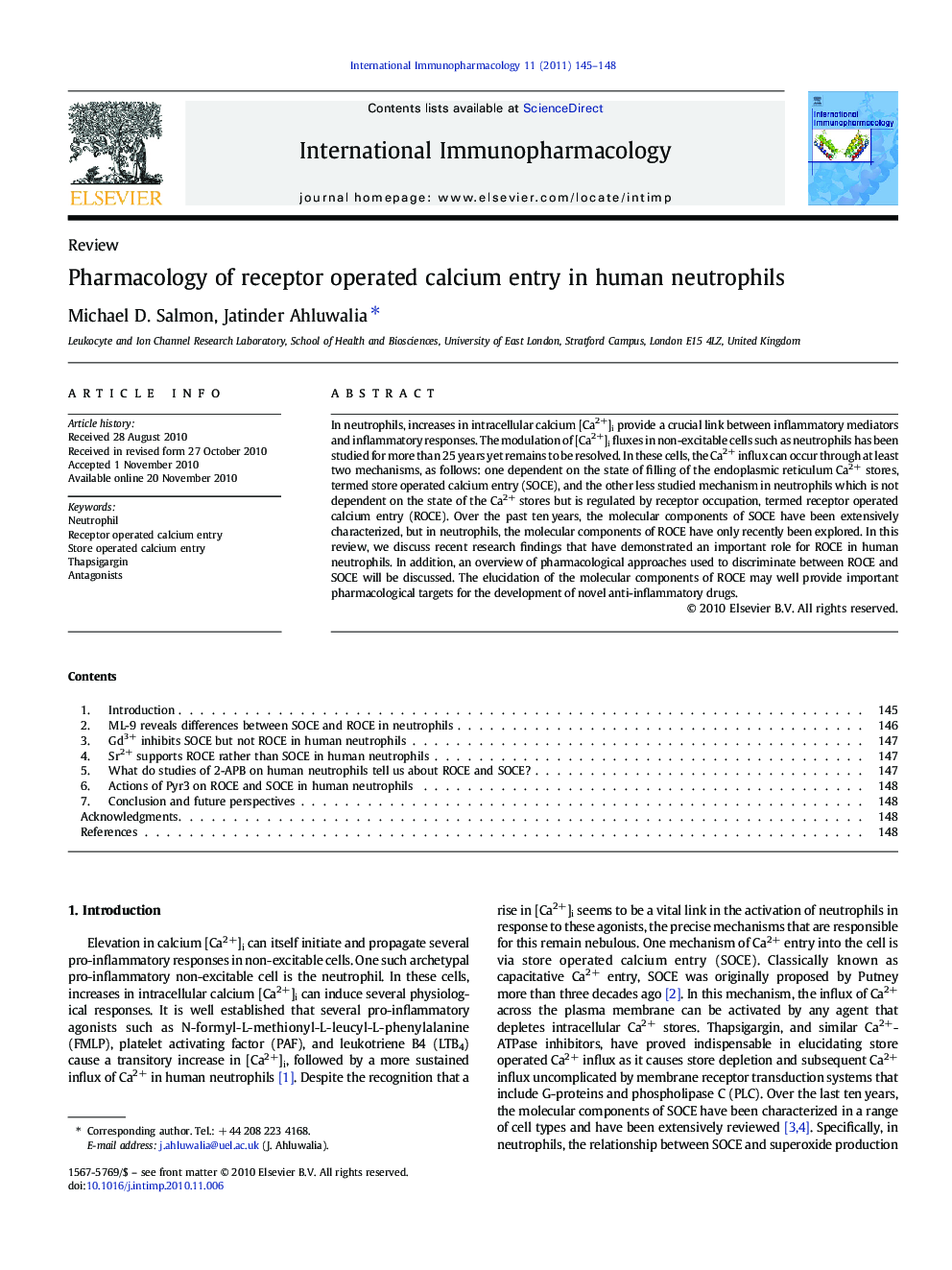 ReviewPharmacology of receptor operated calcium entry in human neutrophils