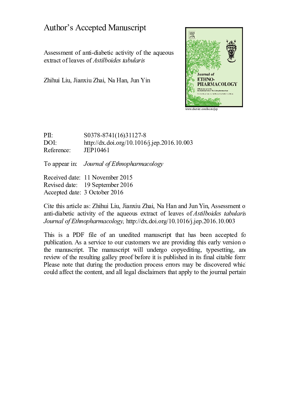 Assessment of anti-diabetic activity of the aqueous extract of leaves of Astilboides tabularis