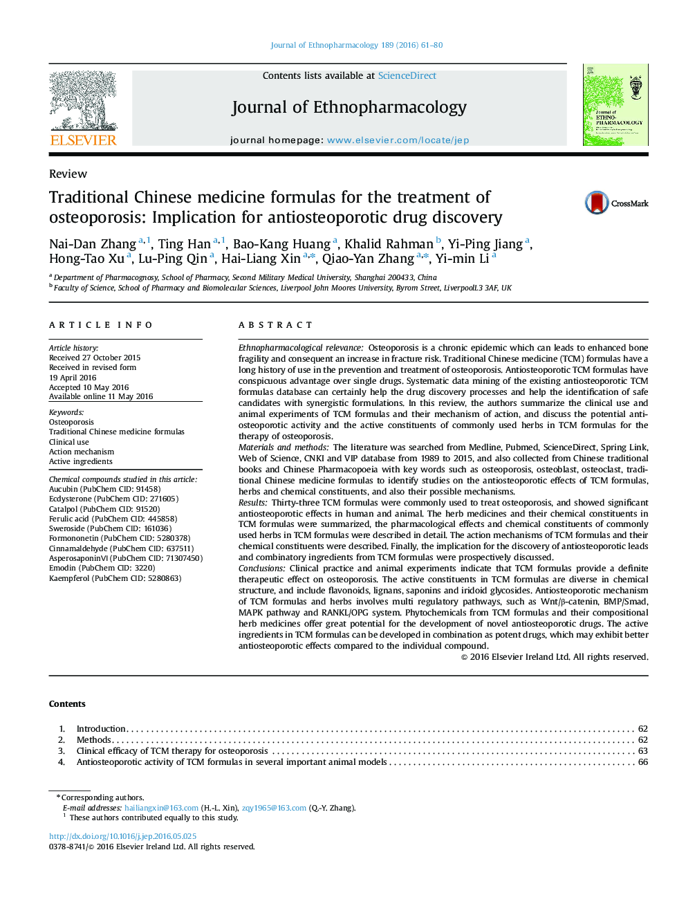 Traditional ChineseÂ medicine formulas for the treatment of osteoporosis: Implication for antiosteoporotic drug discovery