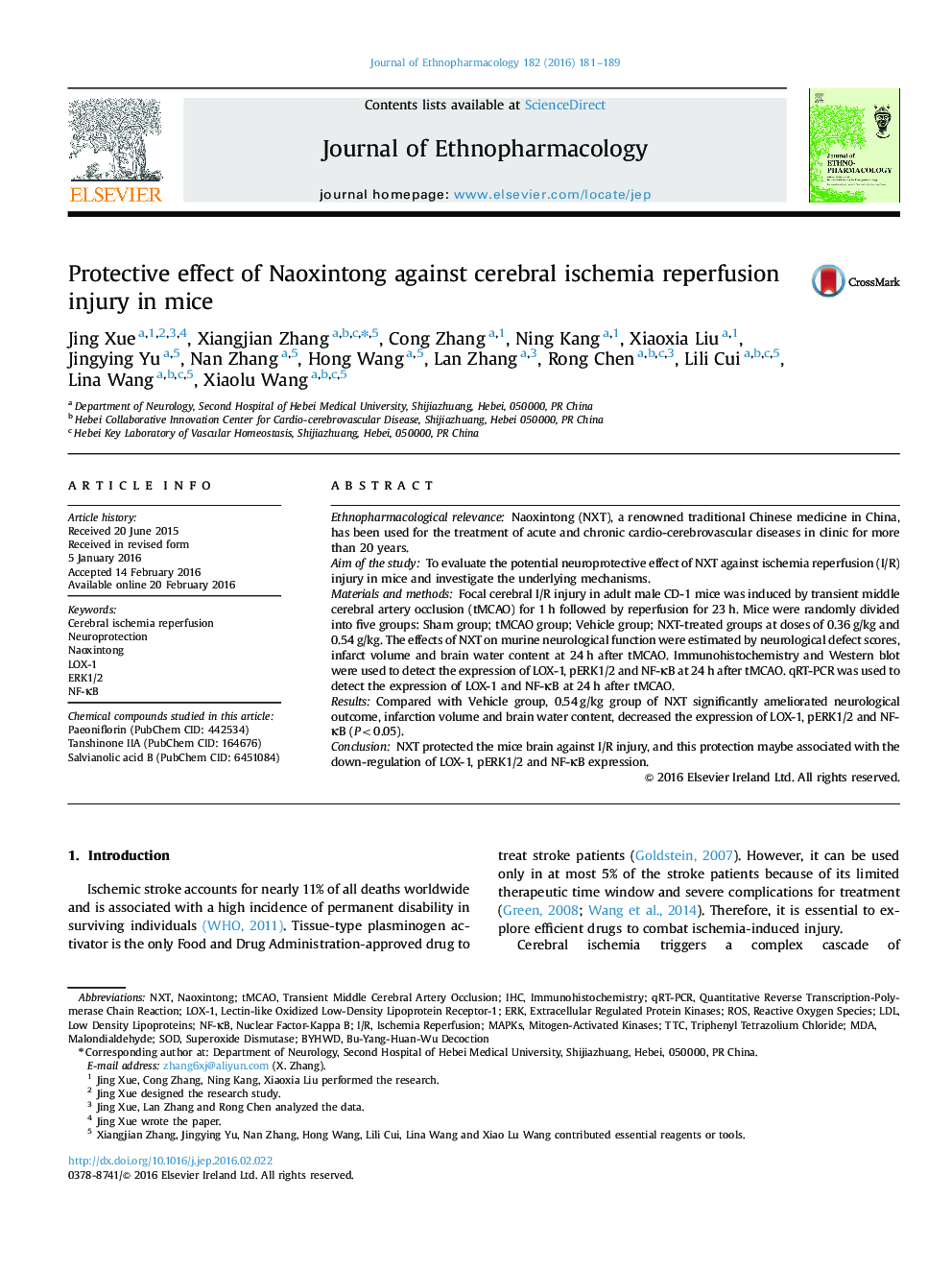 Protective effect of Naoxintong against cerebral ischemia reperfusion injury in mice