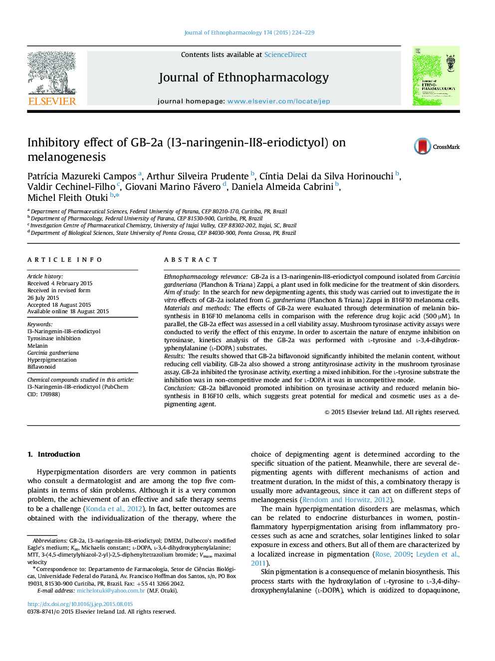 Inhibitory effect of GB-2a (I3-naringenin-II8-eriodictyol) on melanogenesis