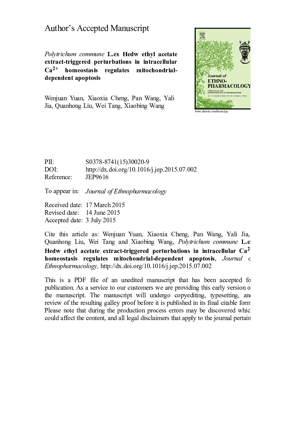 Polytrichum commune L.ex Hedw ethyl acetate extract-triggered perturbations in intracellular Ca2+ homeostasis regulates mitochondrial-dependent apoptosis