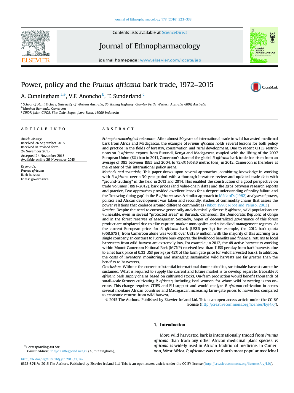 Power, policy and the Prunus africana bark trade, 1972-2015