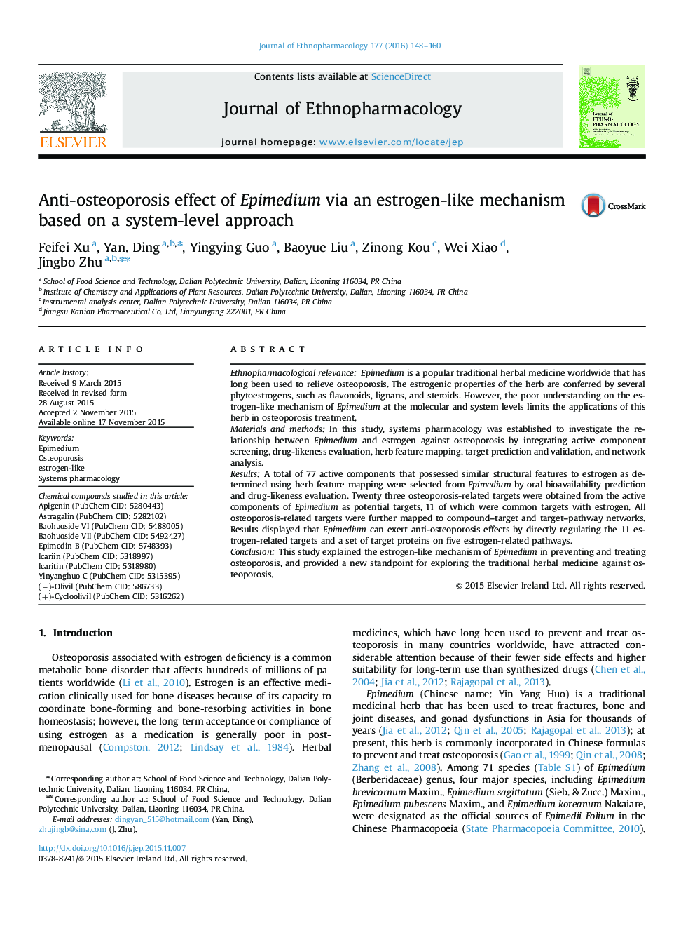Anti-osteoporosis effect of Epimedium via an estrogen-like mechanism based on a system-level approach