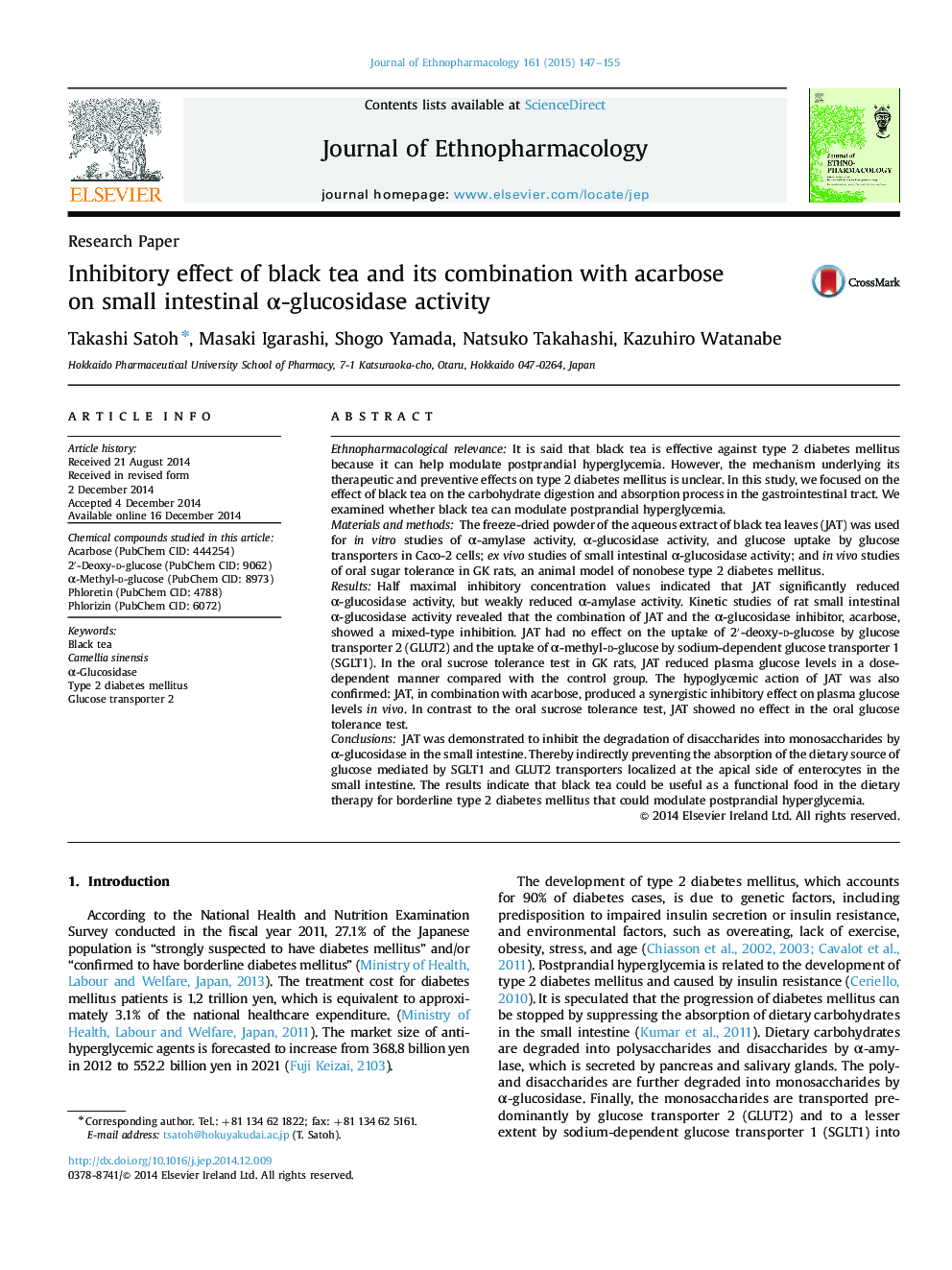 Inhibitory effect of black tea and its combination with acarbose on small intestinal Î±-glucosidase activity