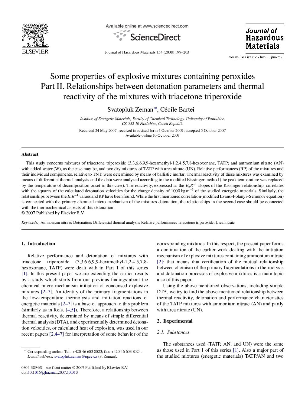 Some properties of explosive mixtures containing peroxides