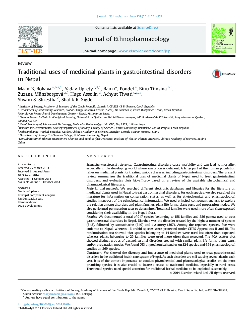 Traditional uses of medicinal plants in gastrointestinal disorders in Nepal