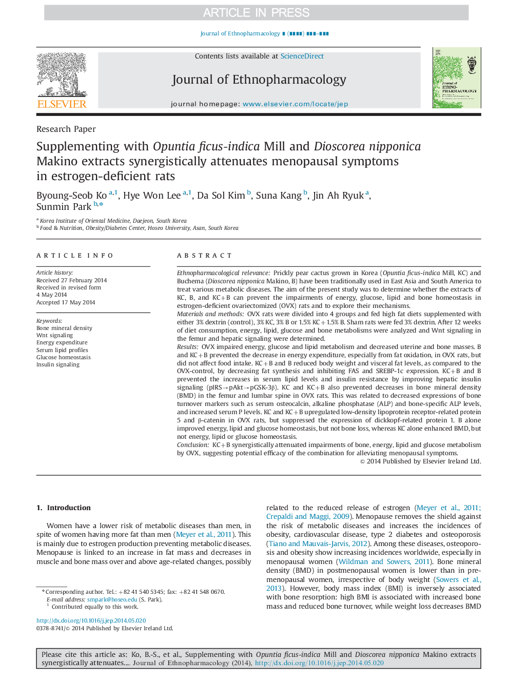 Supplementing with Opuntia ficus-indica Mill and Dioscorea nipponica Makino extracts synergistically attenuates menopausal symptoms in estrogen-deficient rats