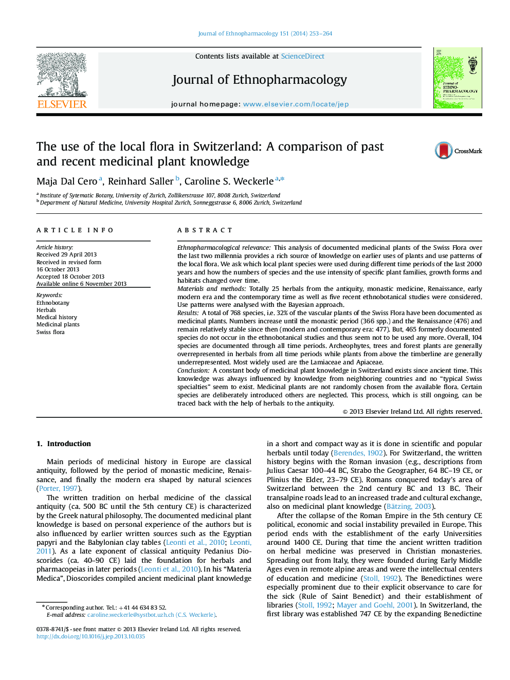 The use of the local flora in Switzerland: A comparison of past and recent medicinal plant knowledge