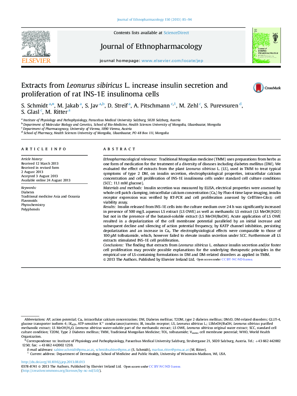 Extracts from Leonurus sibiricus L. increase insulin secretion and proliferation of rat INS-1E insulinoma cells