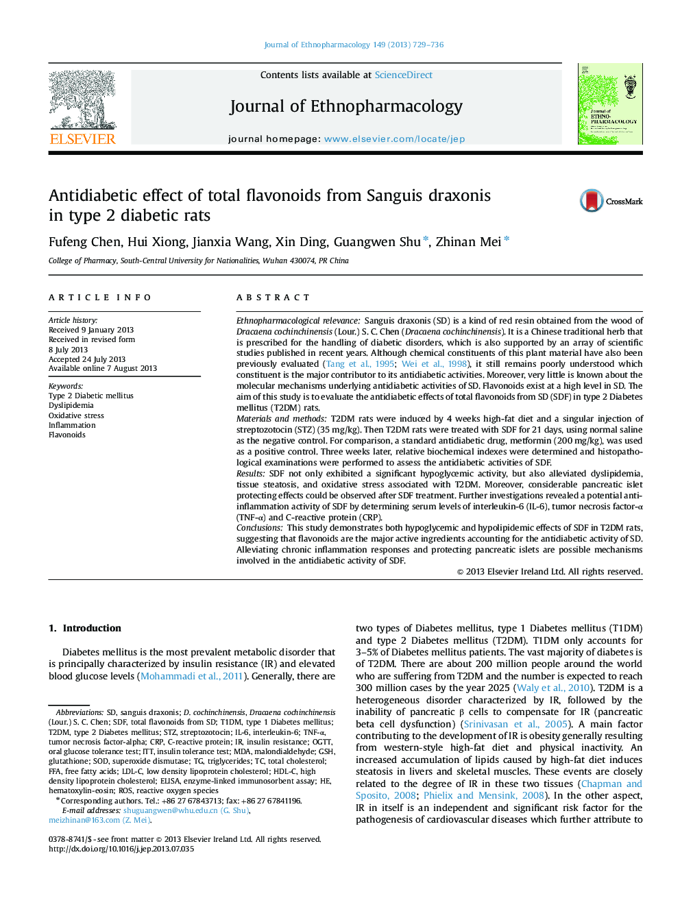 Antidiabetic effect of total flavonoids from Sanguis draxonis in type 2 diabetic rats