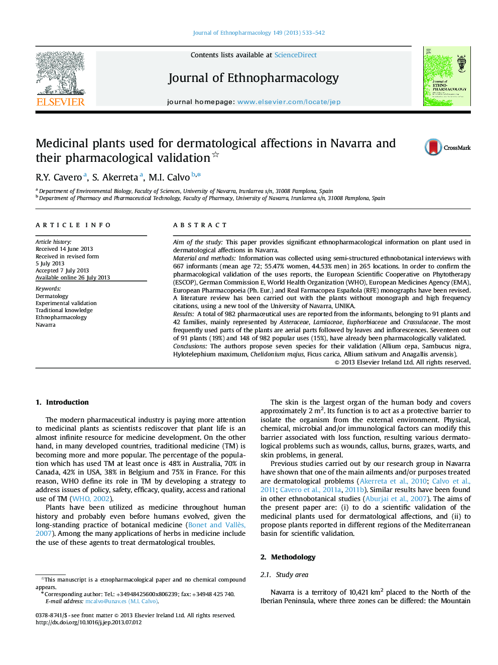 Medicinal plants used for dermatological affections in Navarra and their pharmacological validation