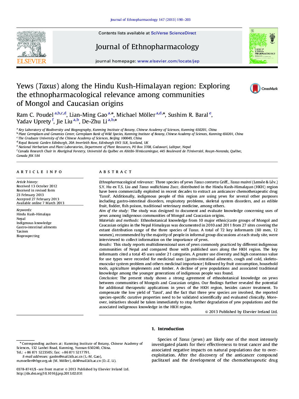 Yews (Taxus) along the Hindu Kush-Himalayan region: Exploring the ethnopharmacological relevance among communities of Mongol and Caucasian origins