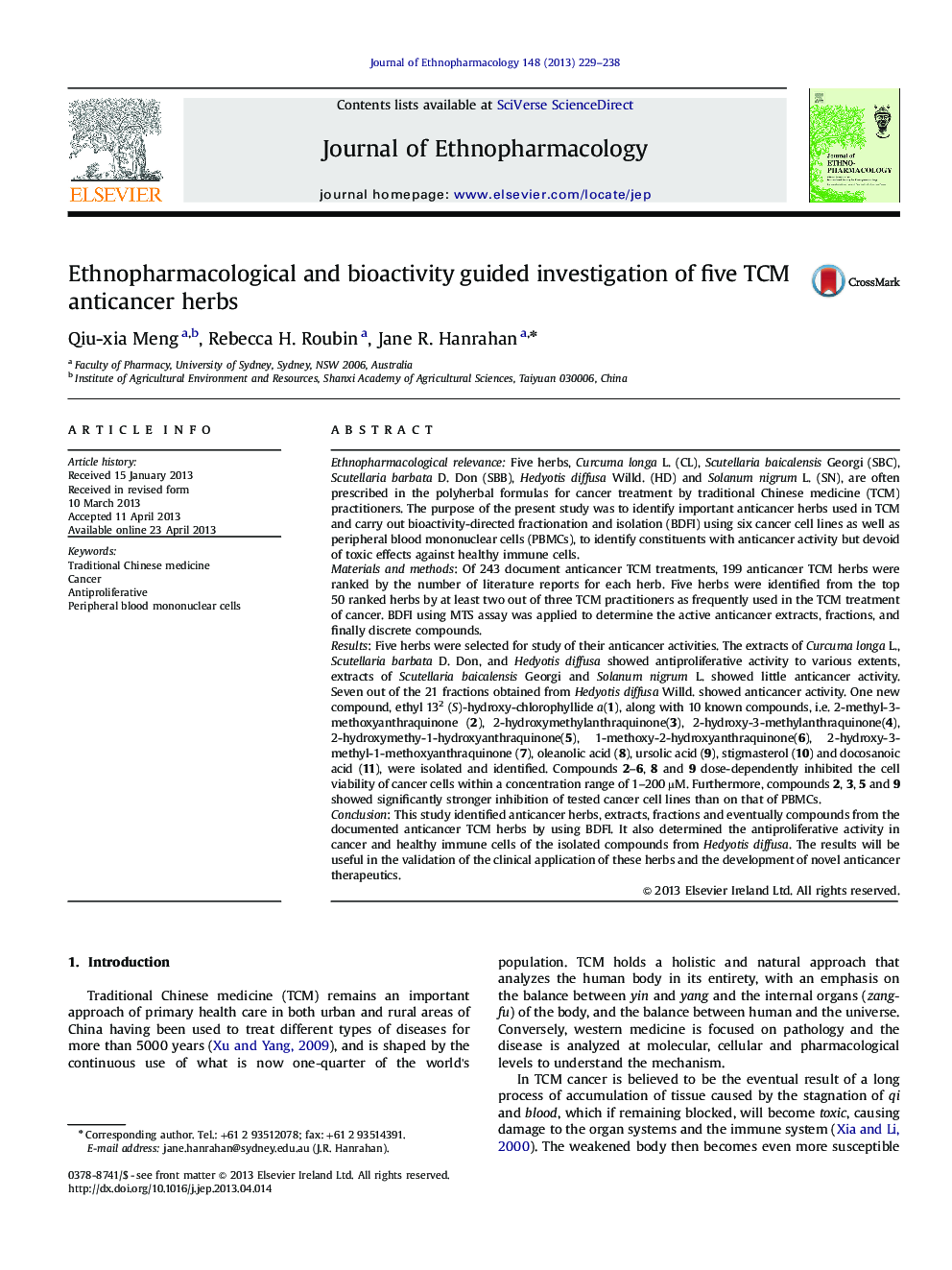 Ethnopharmacological and bioactivity guided investigation of five TCM anticancer herbs