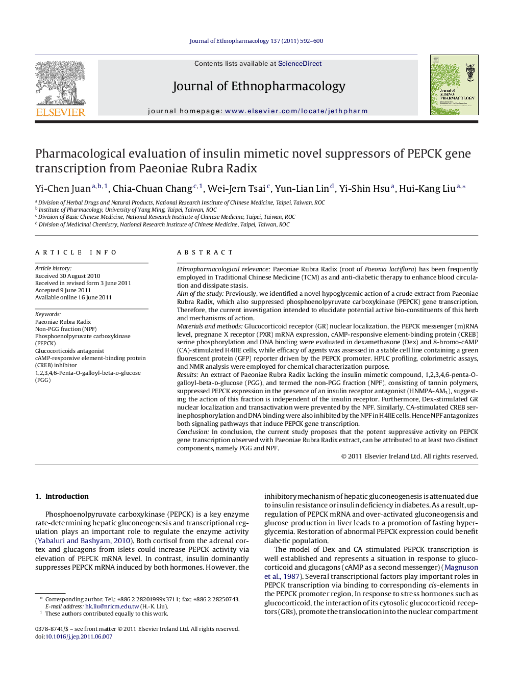 Pharmacological evaluation of insulin mimetic novel suppressors of PEPCK gene transcription from Paeoniae Rubra Radix