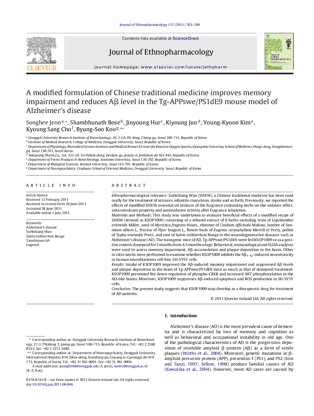 A modified formulation of Chinese traditional medicine improves memory impairment and reduces AÎ² level in the Tg-APPswe/PS1dE9 mouse model of Alzheimer's disease