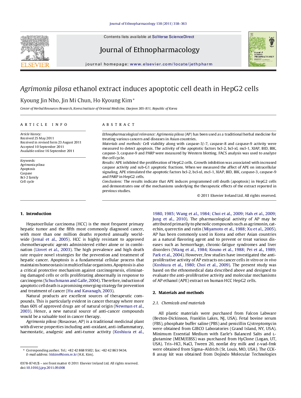 Agrimonia pilosa ethanol extract induces apoptotic cell death in HepG2 cells