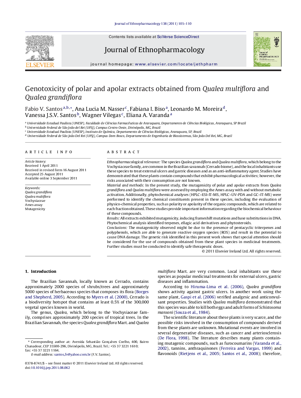 Genotoxicity of polar and apolar extracts obtained from Qualea multiflora and Qualea grandiflora