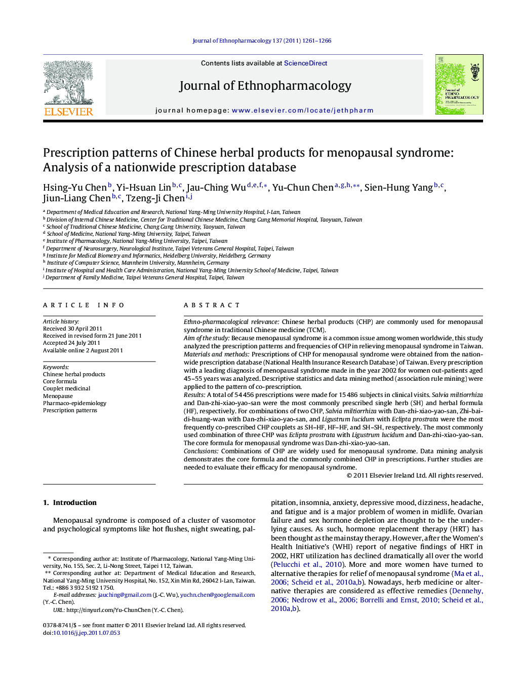 Prescription patterns of Chinese herbal products for menopausal syndrome: Analysis of a nationwide prescription database