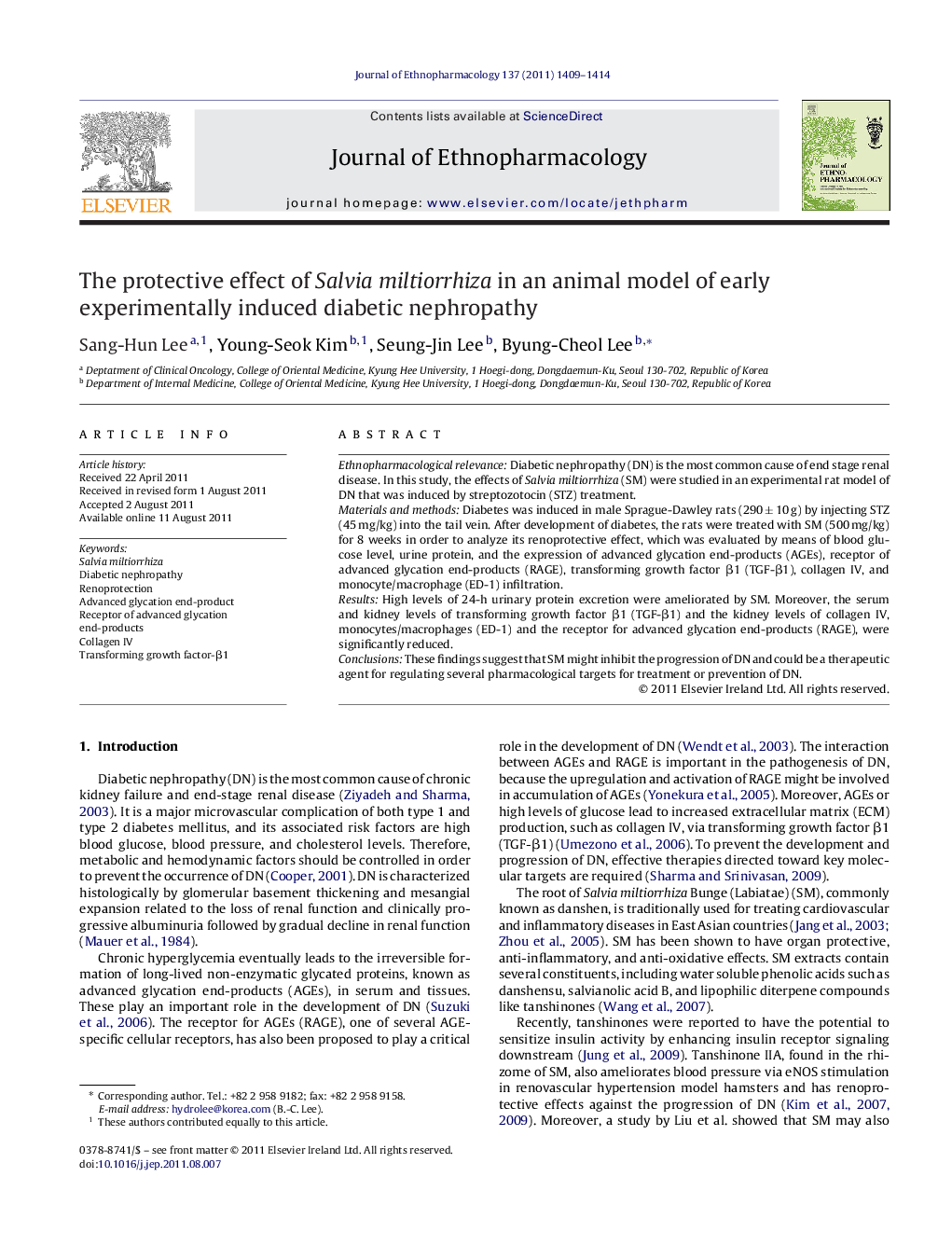 The protective effect of Salvia miltiorrhiza in an animal model of early experimentally induced diabetic nephropathy