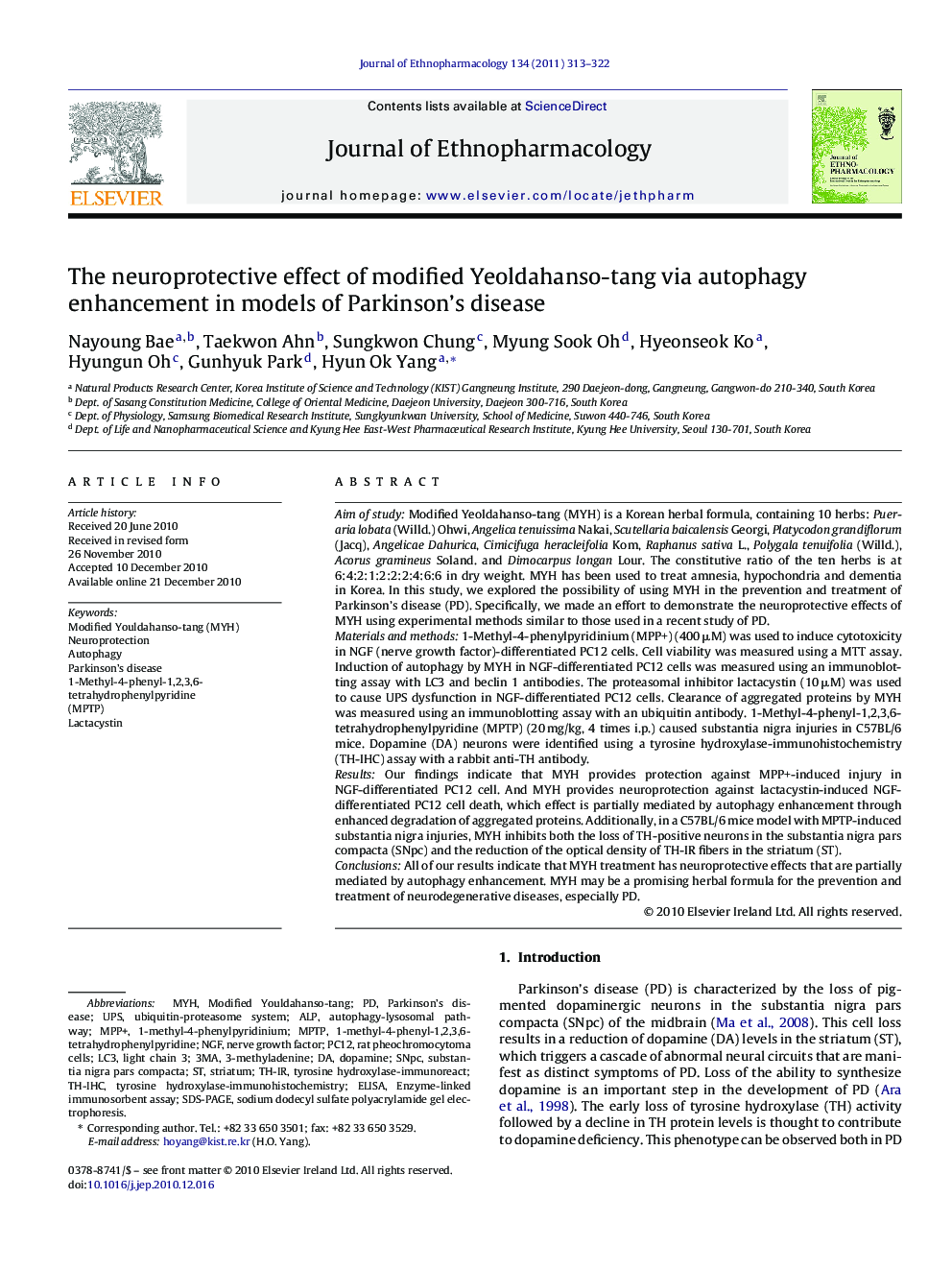 The neuroprotective effect of modified Yeoldahanso-tang via autophagy enhancement in models of Parkinson's disease