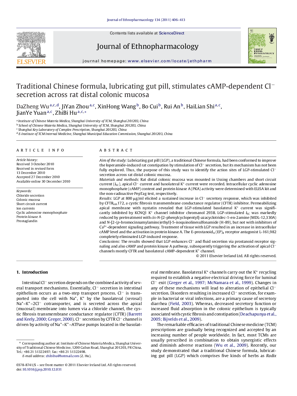 Traditional Chinese formula, lubricating gut pill, stimulates cAMP-dependent Clâ secretion across rat distal colonic mucosa