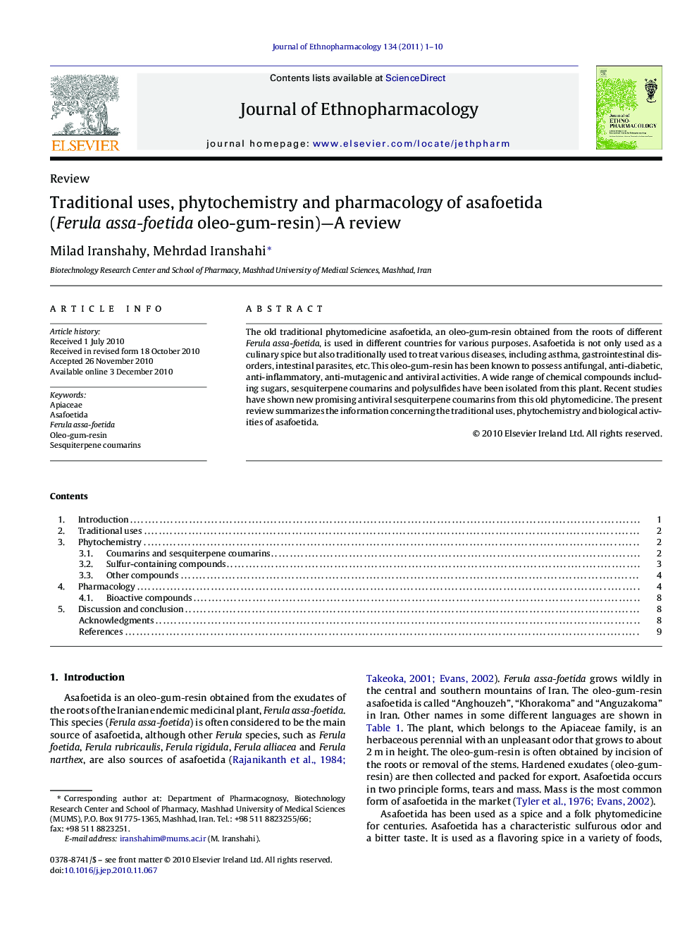 Traditional uses, phytochemistry and pharmacology of asafoetida (Ferula assa-foetida oleo-gum-resin)-A review