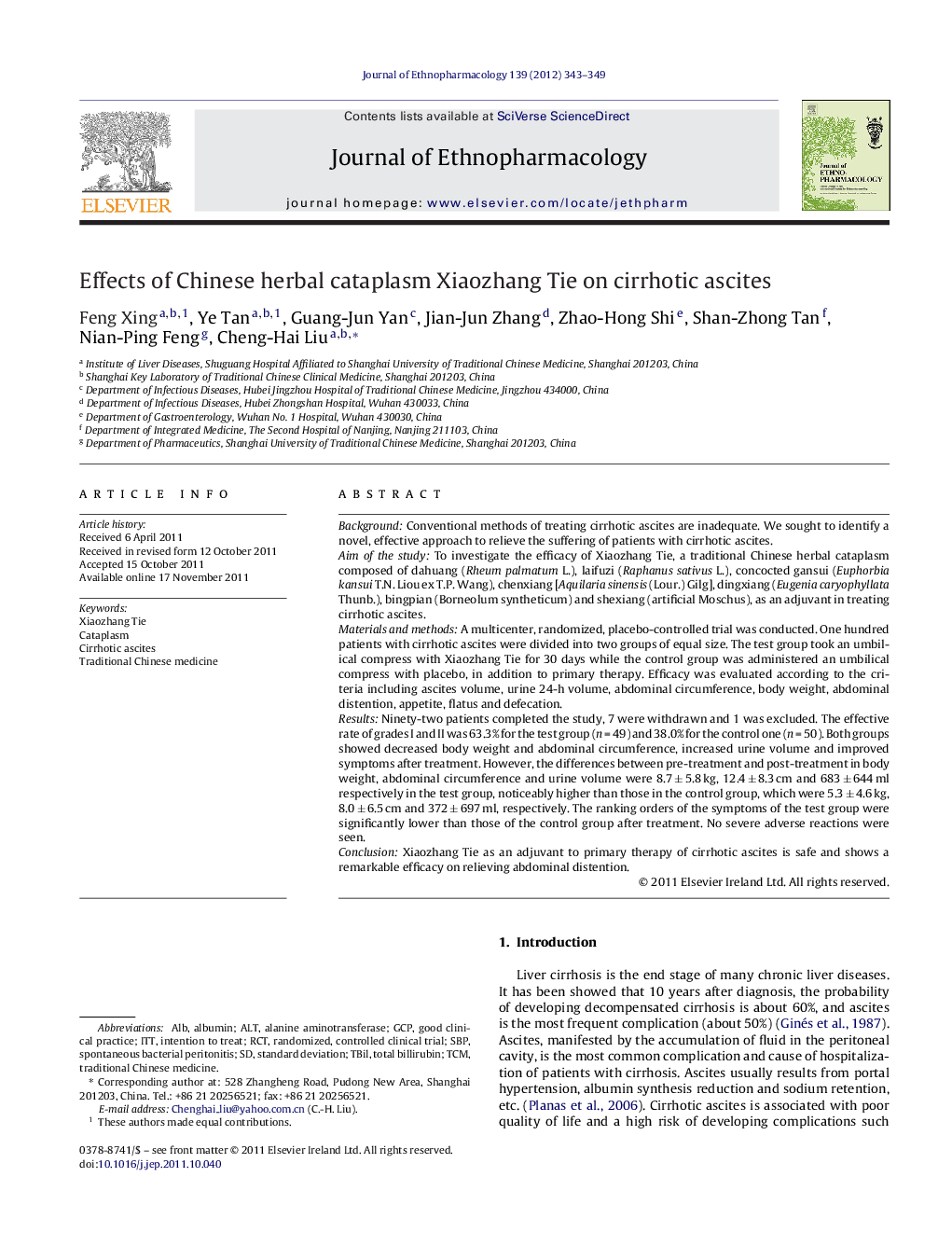 Effects of Chinese herbal cataplasm Xiaozhang Tie on cirrhotic ascites