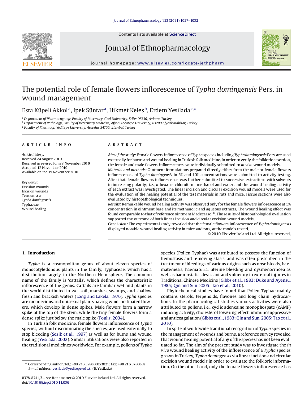 The potential role of female flowers inflorescence of Typha domingensis Pers. in wound management