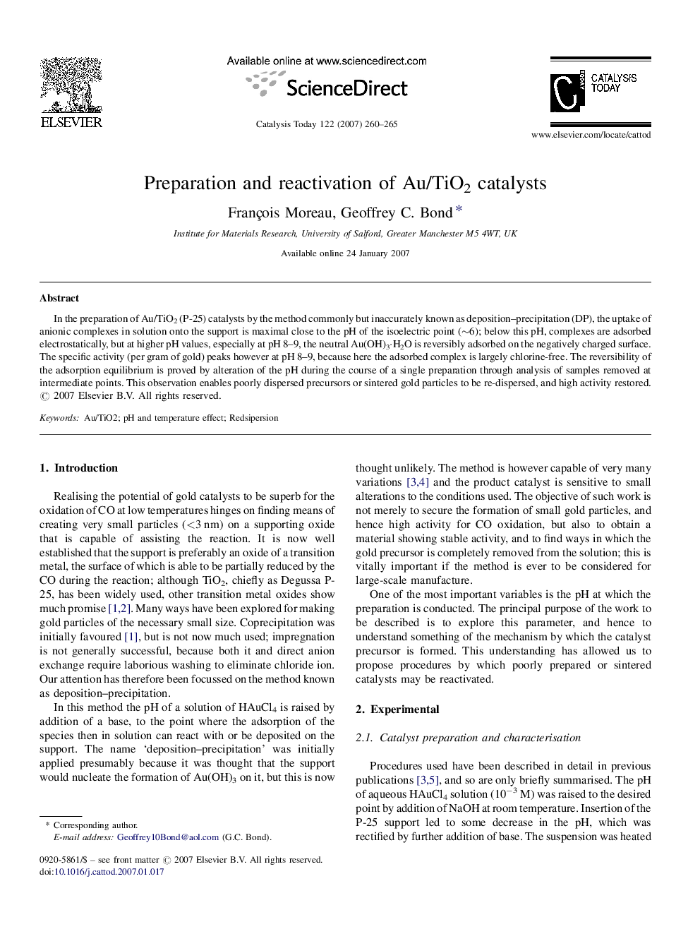 Preparation and reactivation of Au/TiO2 catalysts