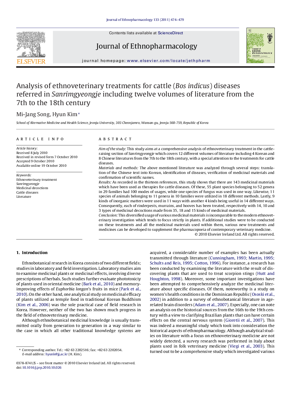 Analysis of ethnoveterinary treatments for cattle (Bos indicus) diseases referred in Sanrimgyeongje including twelve volumes of literature from the 7th to the 18th century