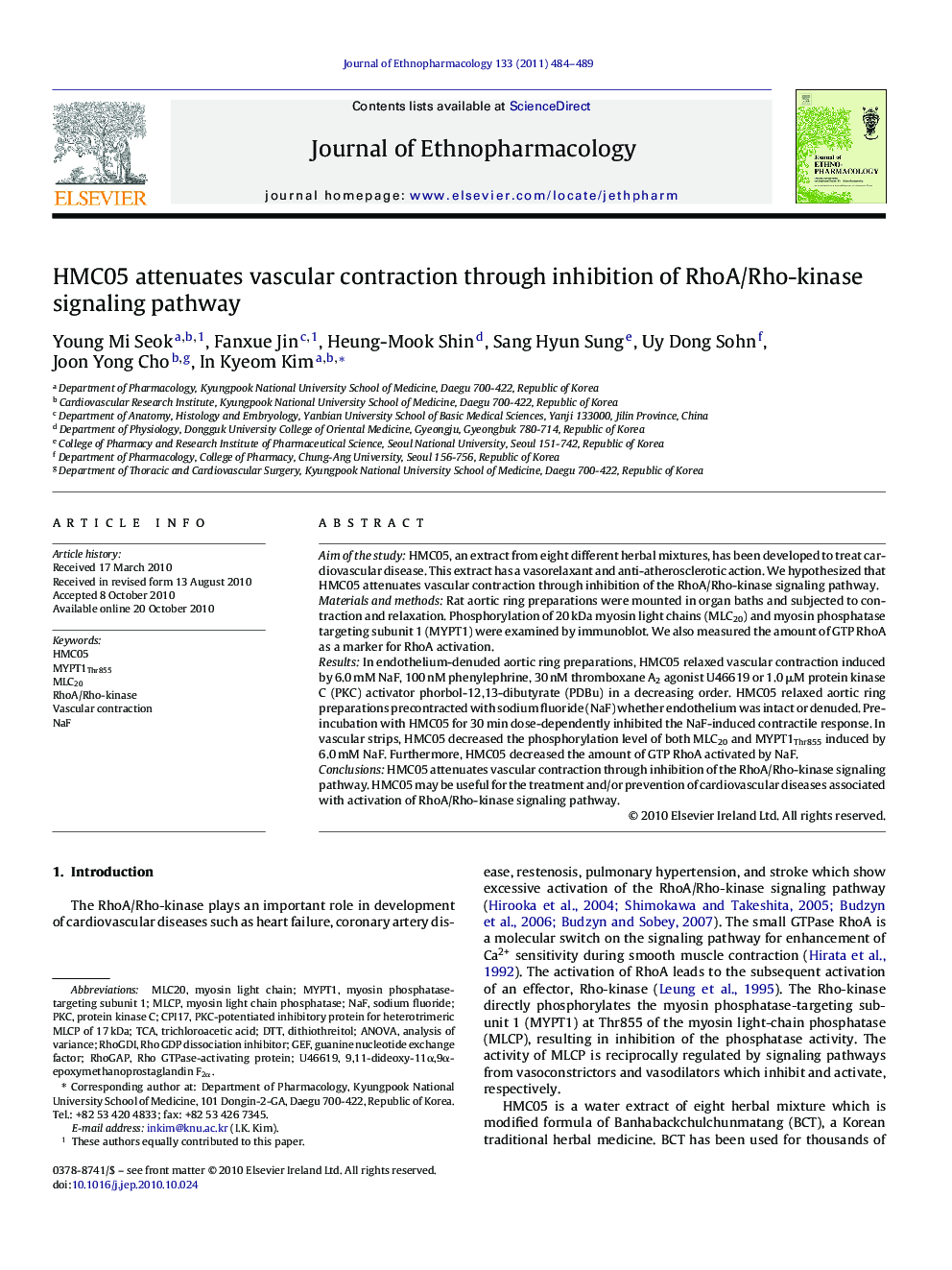 HMC05 attenuates vascular contraction through inhibition of RhoA/Rho-kinase signaling pathway