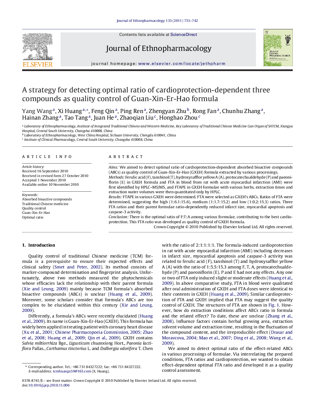 A strategy for detecting optimal ratio of cardioprotection-dependent three compounds as quality control of Guan-Xin-Er-Hao formula