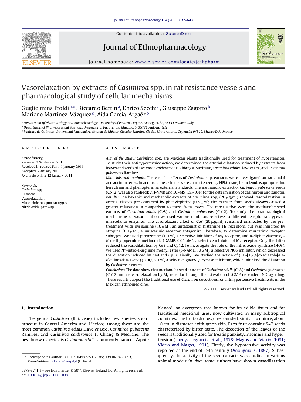 Vasorelaxation by extracts of Casimiroa spp. in rat resistance vessels and pharmacological study of cellular mechanisms