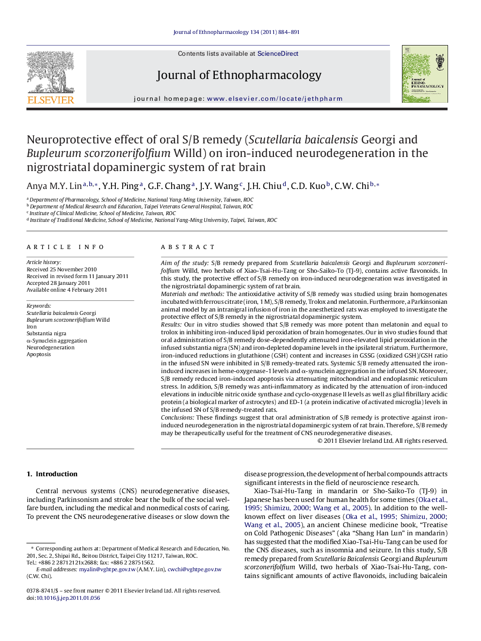 Neuroprotective effect of oral S/B remedy (Scutellaria baicalensis Georgi and Bupleurum scorzonerifolfium Willd) on iron-induced neurodegeneration in the nigrostriatal dopaminergic system of rat brain