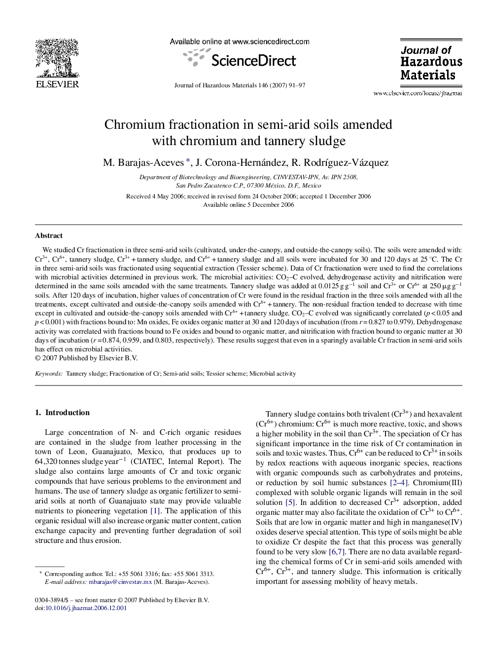 Chromium fractionation in semi-arid soils amended with chromium and tannery sludge