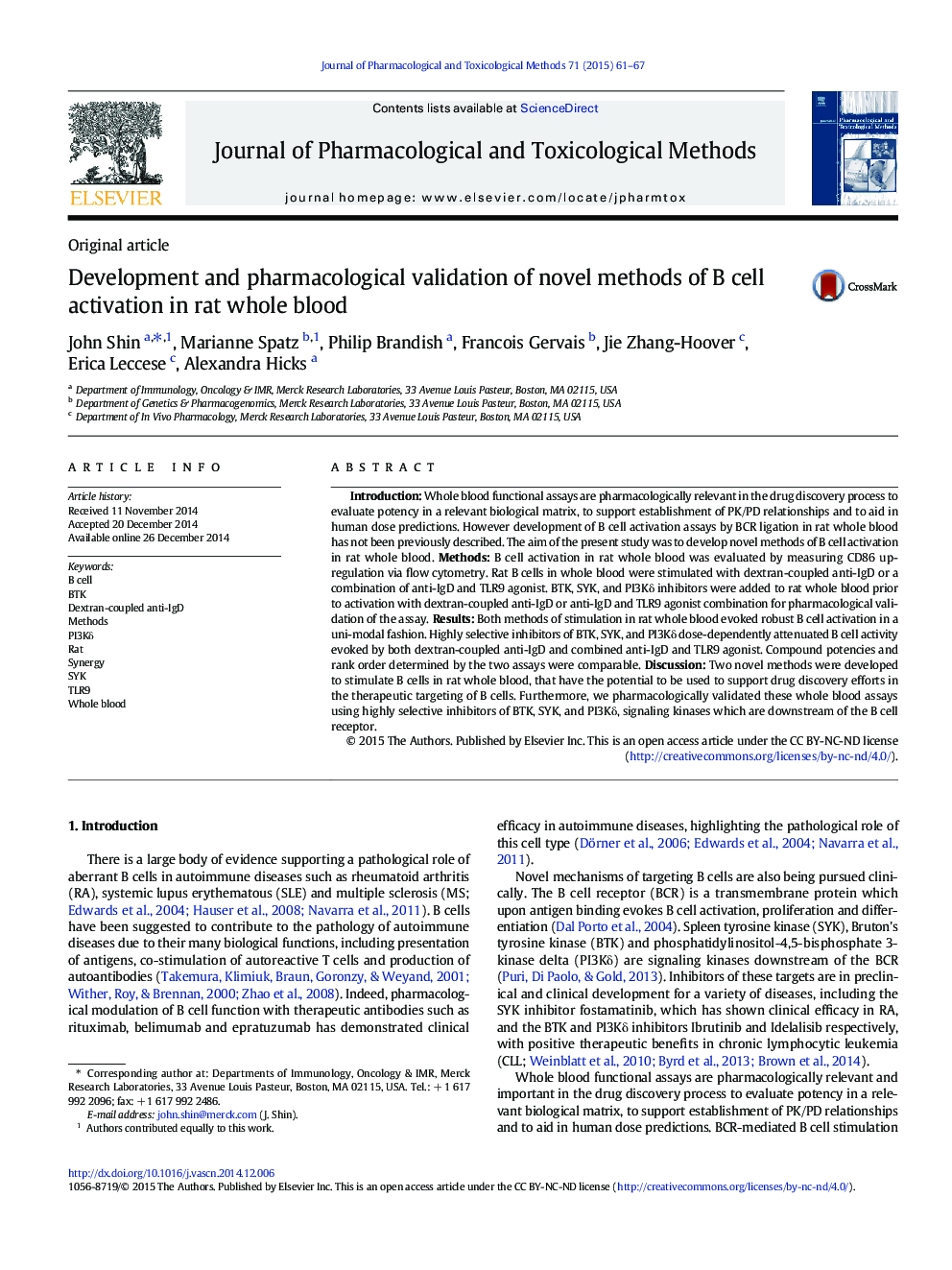 Development and pharmacological validation of novel methods of B cell activation in rat whole blood