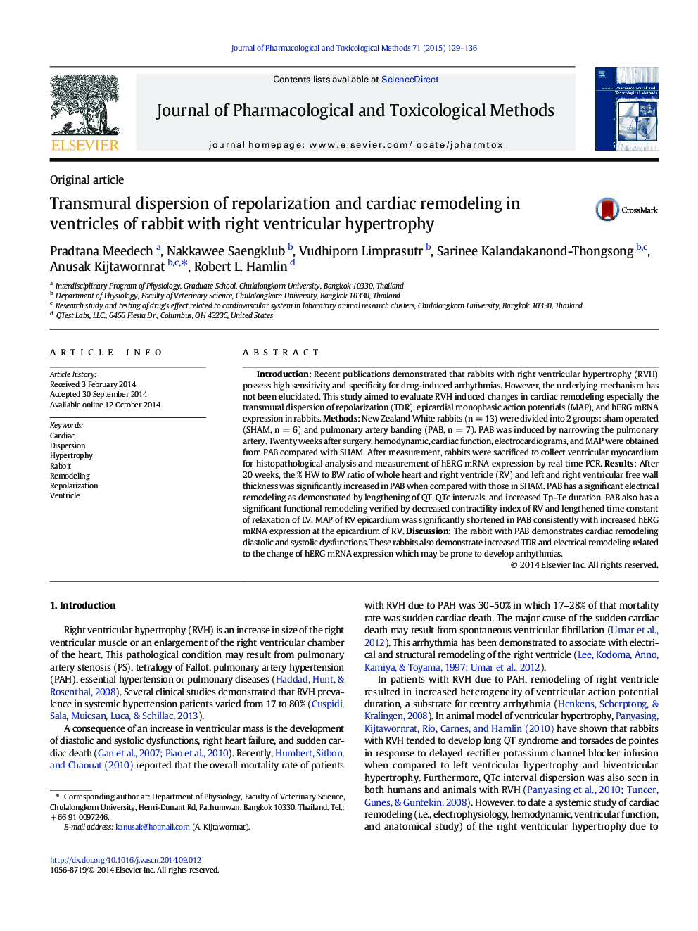 Transmural dispersion of repolarization and cardiac remodeling in ventricles of rabbit with right ventricular hypertrophy