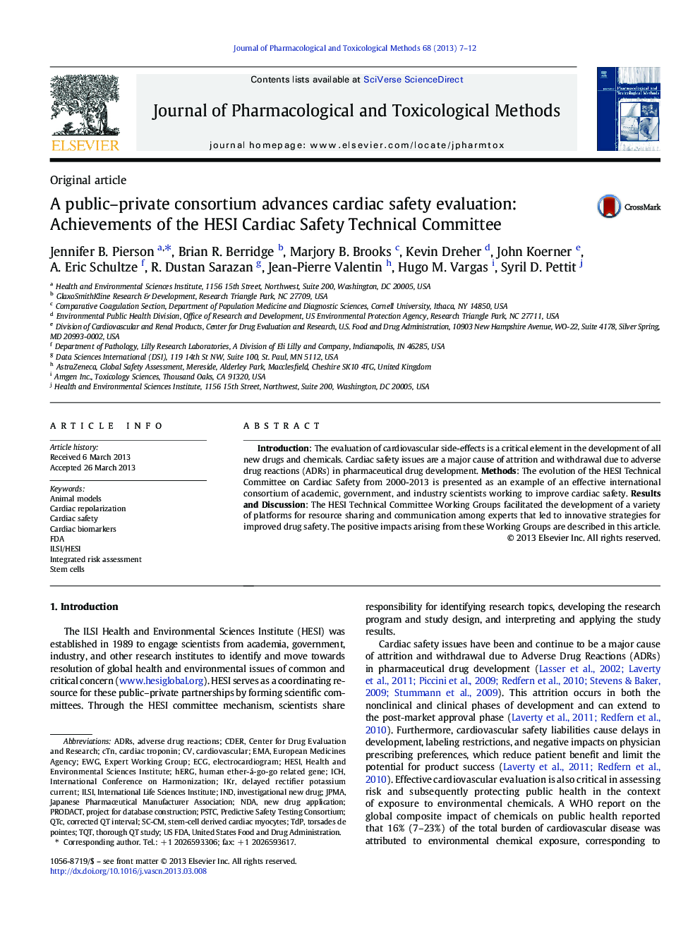 A public-private consortium advances cardiac safety evaluation: Achievements of the HESI Cardiac Safety Technical Committee