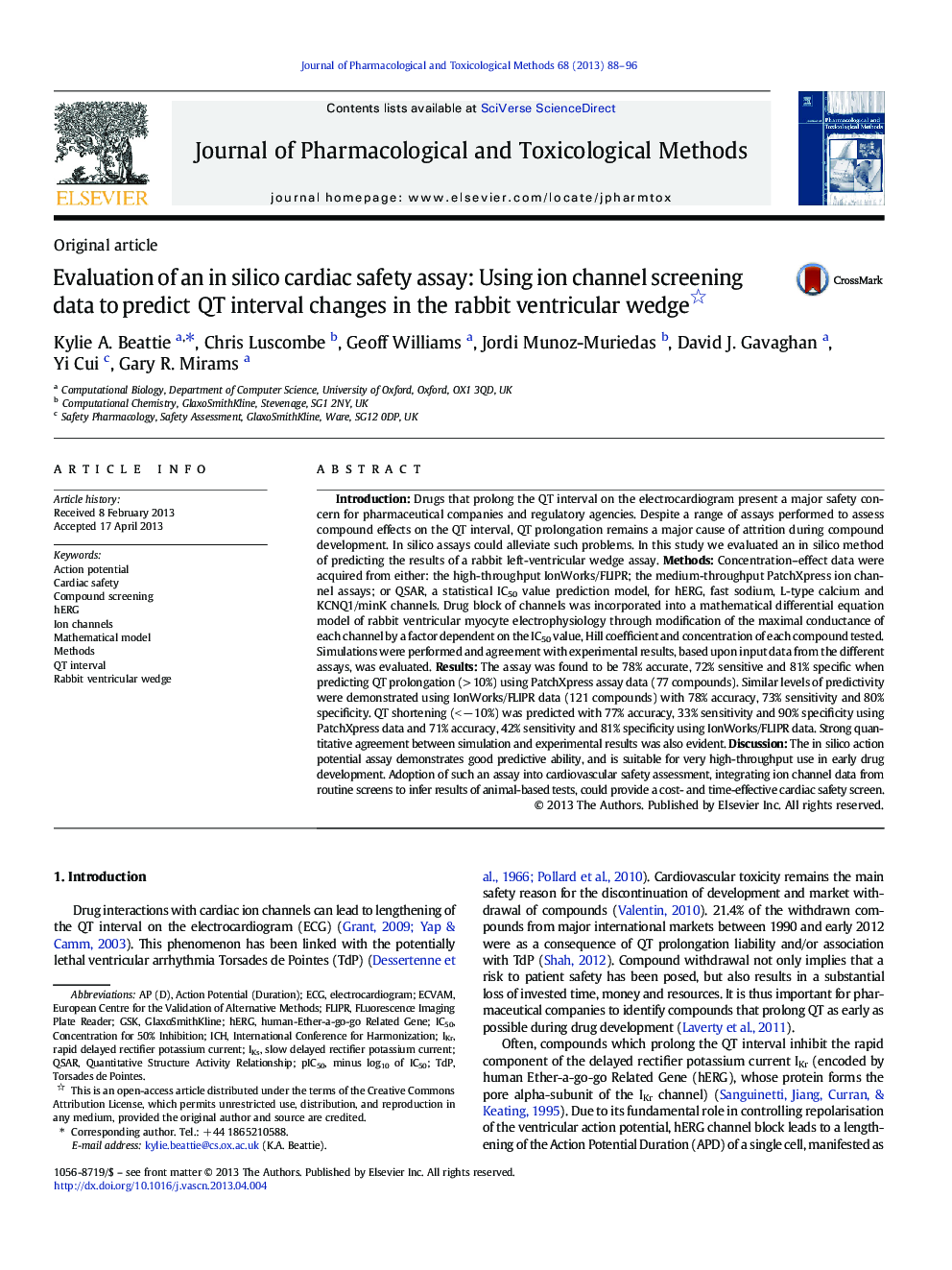 Evaluation of an in silico cardiac safety assay: Using ion channel screening data to predict QT interval changes in the rabbit ventricular wedge