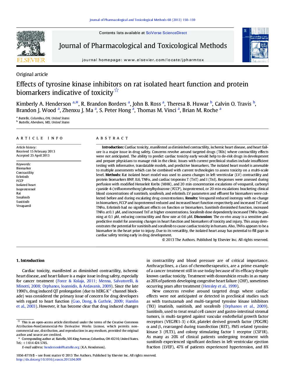 Effects of tyrosine kinase inhibitors on rat isolated heart function and protein biomarkers indicative of toxicity