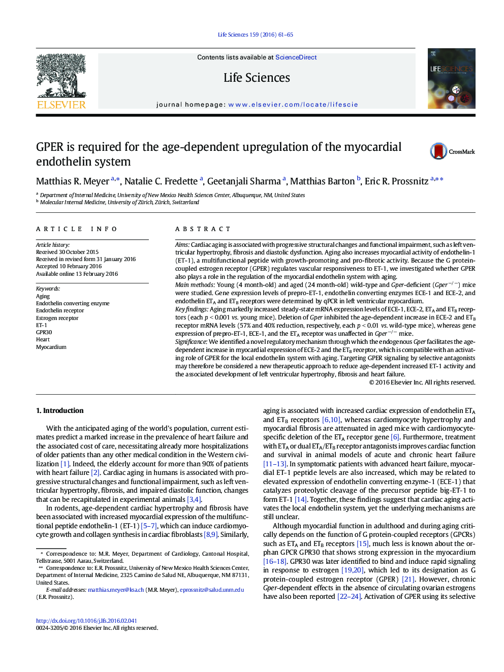 GPER is required for the age-dependent upregulation of the myocardial endothelin system