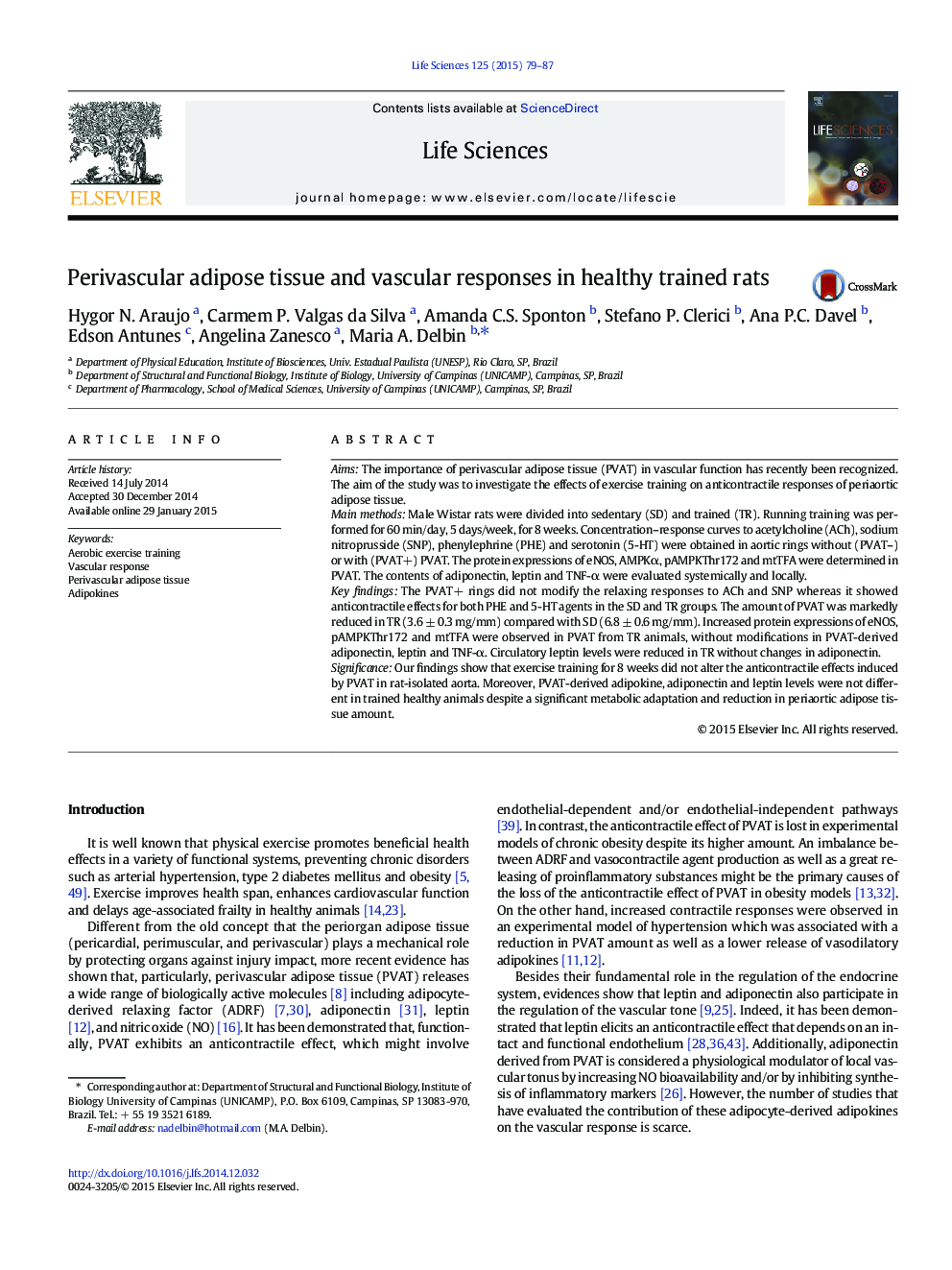 Perivascular adipose tissue and vascular responses in healthy trained rats