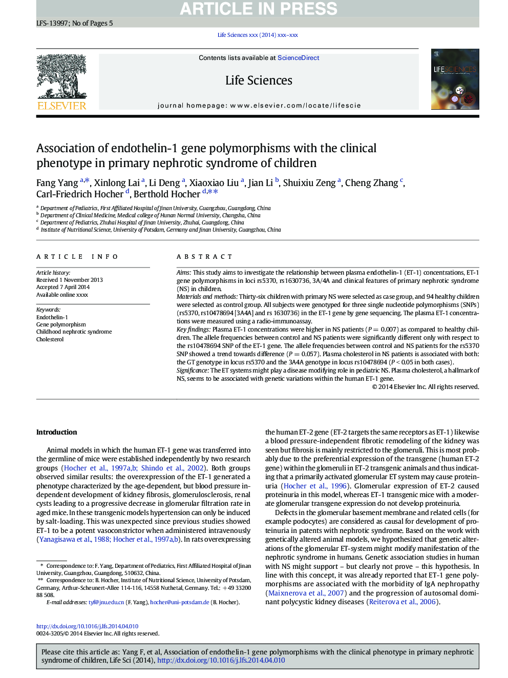 Association of endothelin-1 gene polymorphisms with the clinical phenotype in primary nephrotic syndrome of children