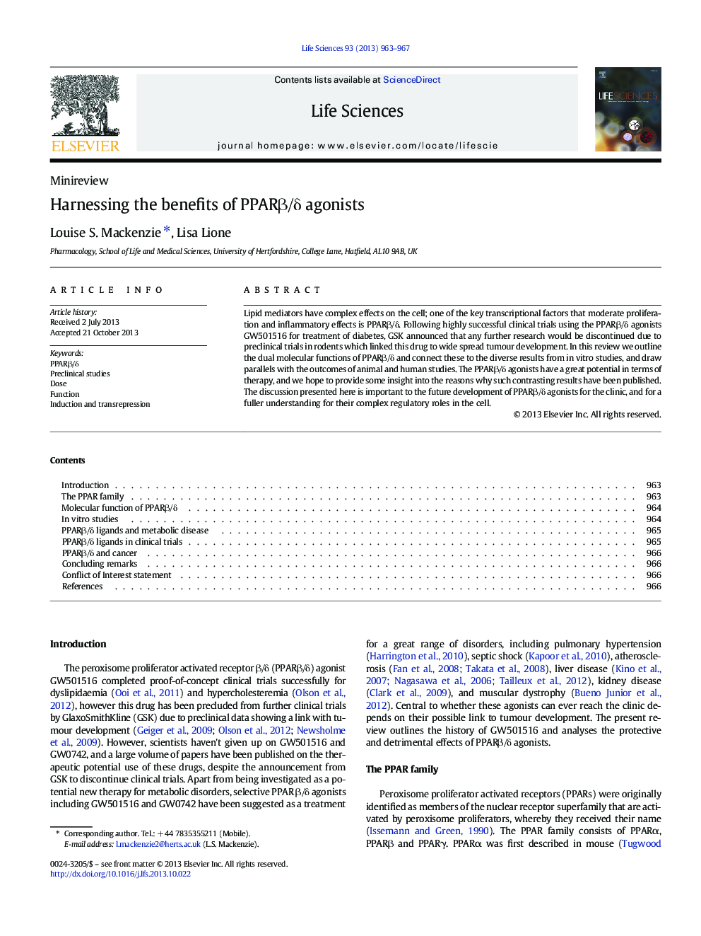 Harnessing the benefits of PPARÎ²/Î´ agonists