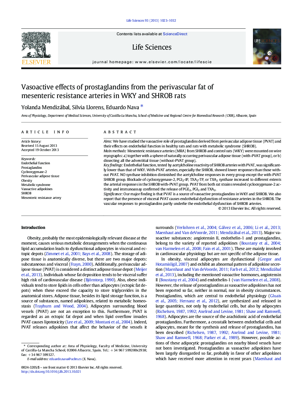 Vasoactive effects of prostaglandins from the perivascular fat of mesenteric resistance arteries in WKY and SHROB rats