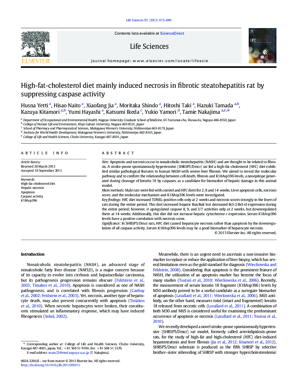 High-fat-cholesterol diet mainly induced necrosis in fibrotic steatohepatitis rat by suppressing caspase activity