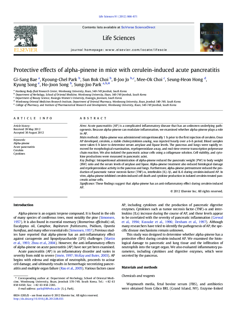 Protective effects of alpha-pinene in mice with cerulein-induced acute pancreatitis