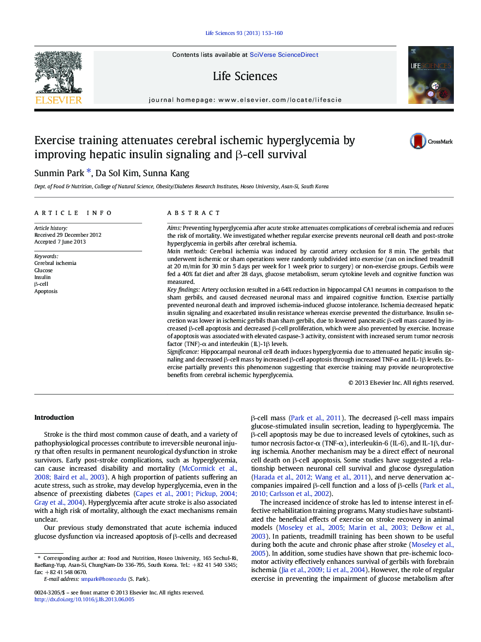 Exercise training attenuates cerebral ischemic hyperglycemia by improving hepatic insulin signaling and Î²-cell survival