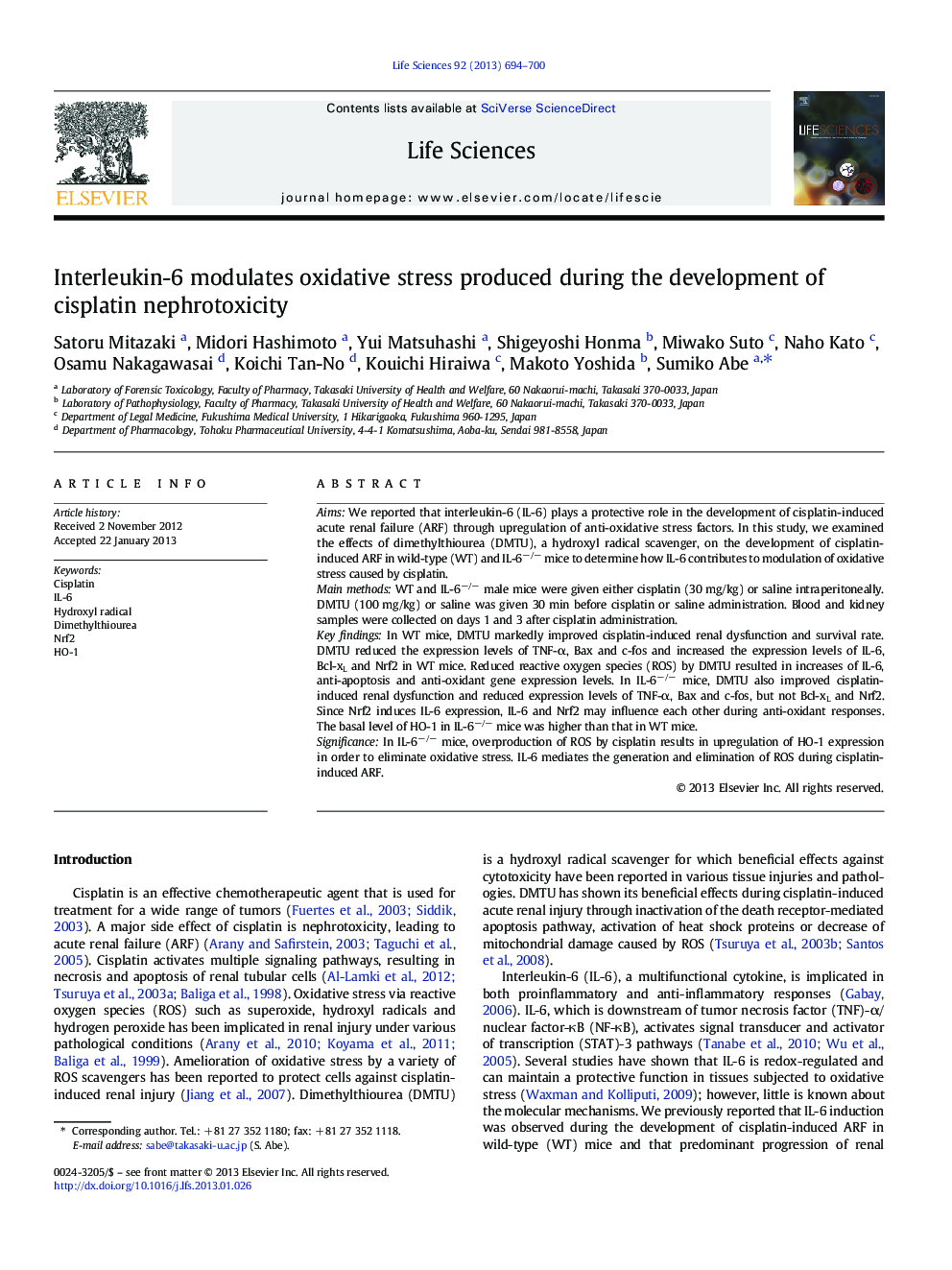 Interleukin-6 modulates oxidative stress produced during the development of cisplatin nephrotoxicity